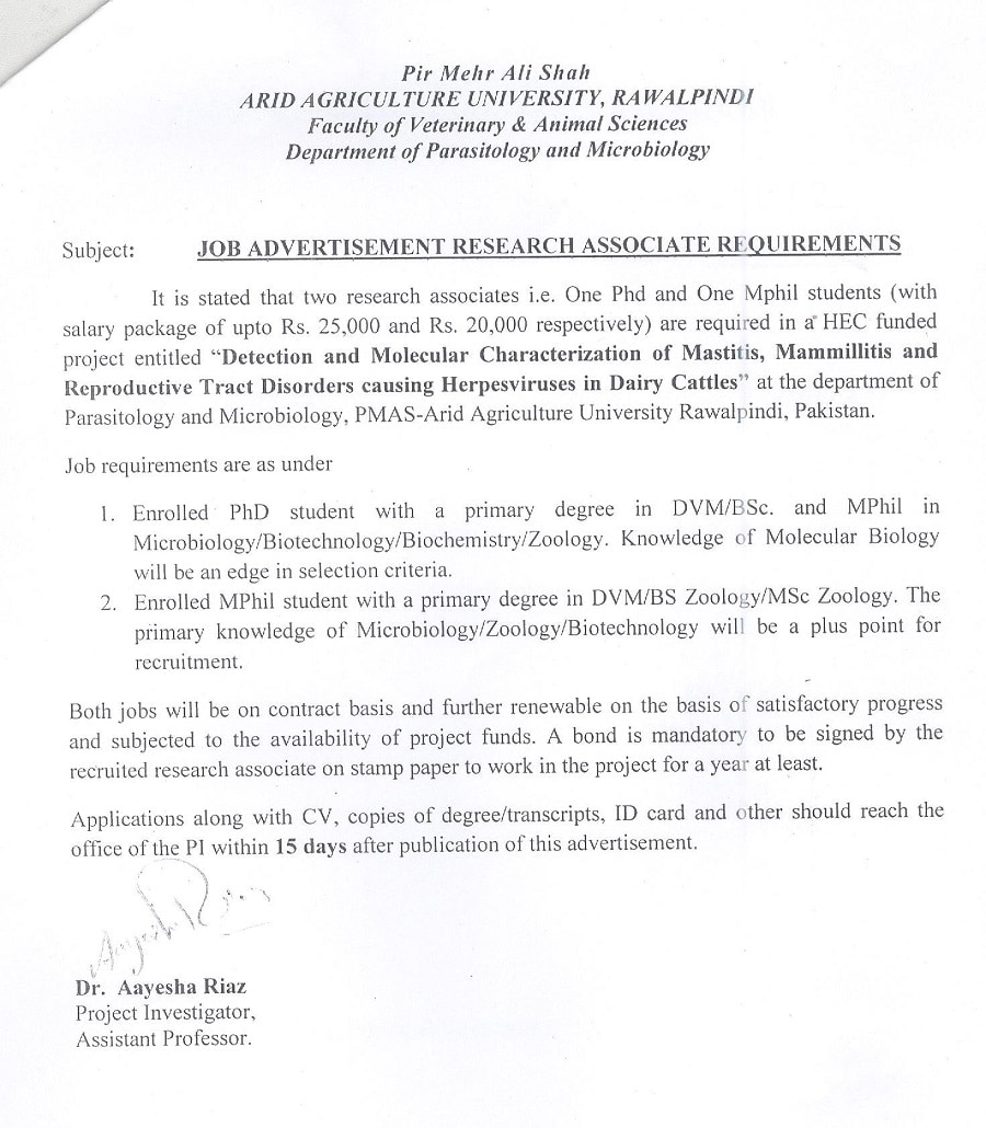 Arid Agriculture University Jobs 01